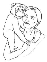 Шимпанзе на плечі жінки