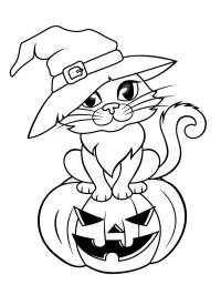 Хеллоуїн кіт у відьомському капелюсі