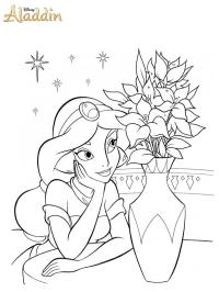 Жасмин дивиться на вазу з квітами